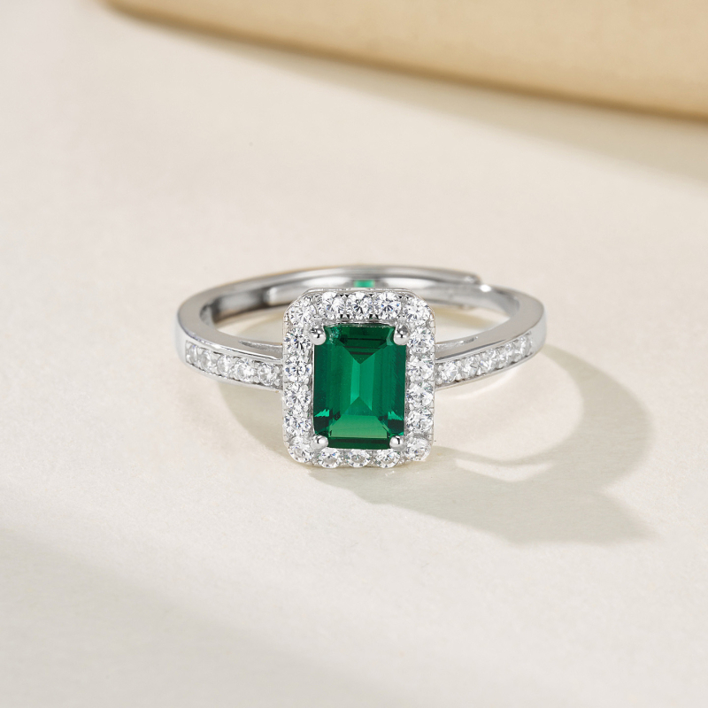 Inel din argint 925 cu smarald cultivat, stil retro, placare cu aliaj