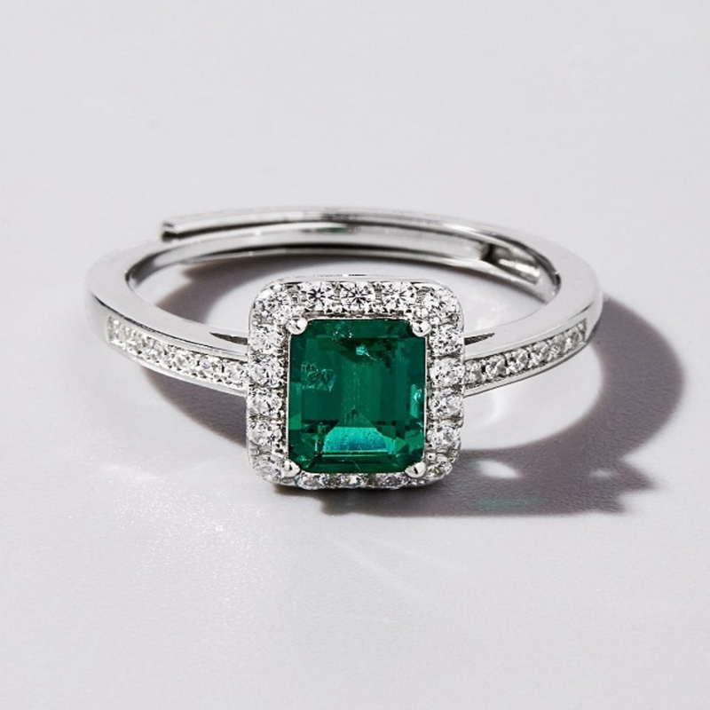 Inel din argint 925 cu smarald cultivat, stil retro, placare cu aliaj