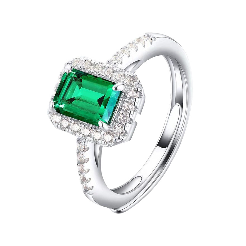 Inel din argint 925 cu smarald cultivat, stil retro, placare cu aliaj