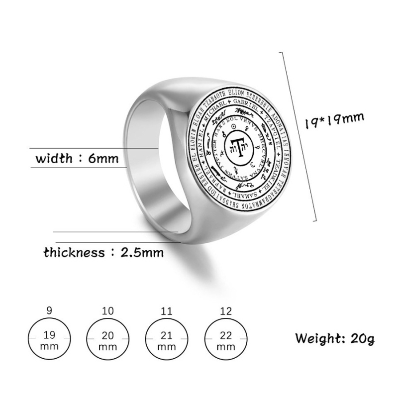 Prsten s Tetragrammatonom i amuletom: sedam planeta i sedam arhanđela, geometrijski oblik od nehrđajućeg čelika, lasersko graviranje, unisex