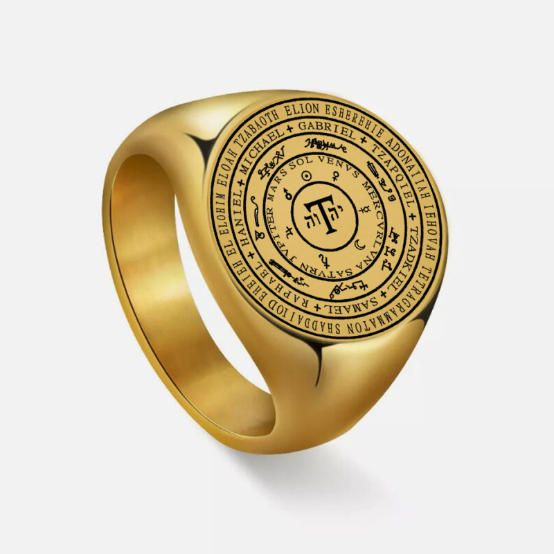 Prsten s Tetragrammatonom i amuletom: sedam planeta i sedam arhanđela, geometrijski oblik od nehrđajućeg čelika, lasersko graviranje, unisex