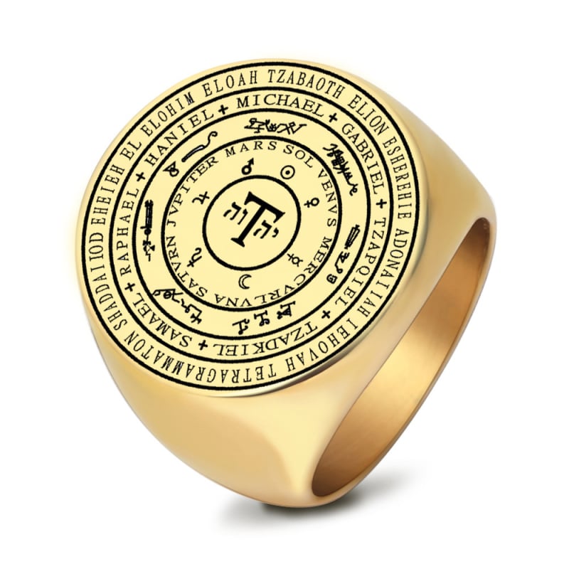 Prsten s Tetragrammatonom i amuletom: sedam planeta i sedam arhanđela, geometrijski oblik od nehrđajućeg čelika, lasersko graviranje, unisex