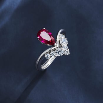 Пръстен, регулируем отворен дизайн, култивиран рубин, ръчна изработка, персонализация с 18k злато