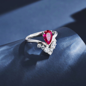 Пръстен, регулируем отворен дизайн, култивиран рубин, ръчна изработка, персонализация с 18k злато