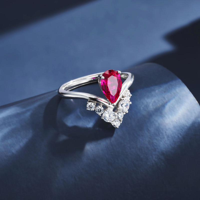 Пръстен, регулируем отворен дизайн, култивиран рубин, ръчна изработка, персонализация с 18k злато