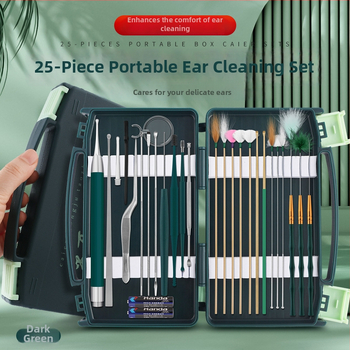 Sada na čistenie uší pre deti so svetlými lyžičkami a zväčšením; materiály: nehrdzavejúca oceľ, plast, bambus; 100 kusov; s logom