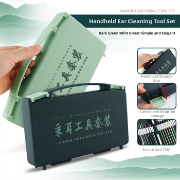 Sada na čistenie uší pre deti so svetlými lyžičkami a zväčšením; materiály: nehrdzavejúca oceľ, plast, bambus; 100 kusov; s logom