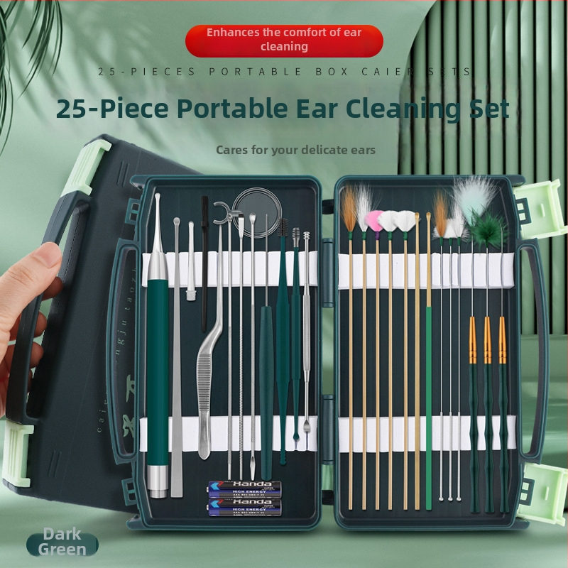 Sada na čistenie uší pre deti so svetlými lyžičkami a zväčšením; materiály: nehrdzavejúca oceľ, plast, bambus; 100 kusov; s logom