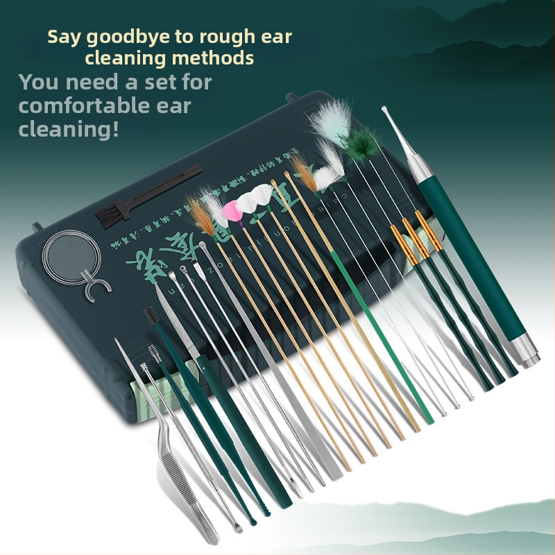 Sada na čistenie uší pre deti so svetlými lyžičkami a zväčšením; materiály: nehrdzavejúca oceľ, plast, bambus; 100 kusov; s logom