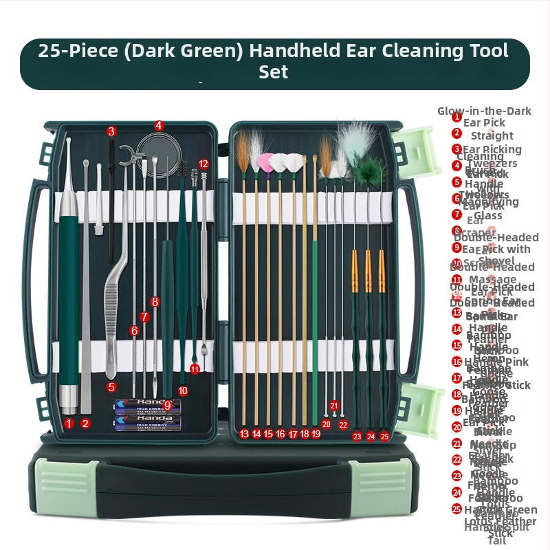 Sada na čistenie uší pre deti so svetlými lyžičkami a zväčšením; materiály: nehrdzavejúca oceľ, plast, bambus; 100 kusov; s logom