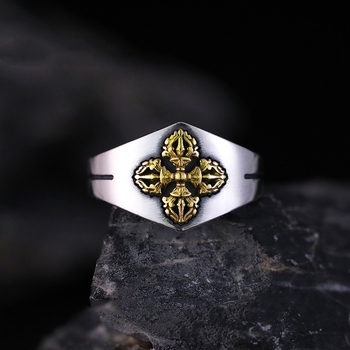 Inel unisex vintage în stil tibetan, cu design geometric și motive animale/zodii, electroplacat