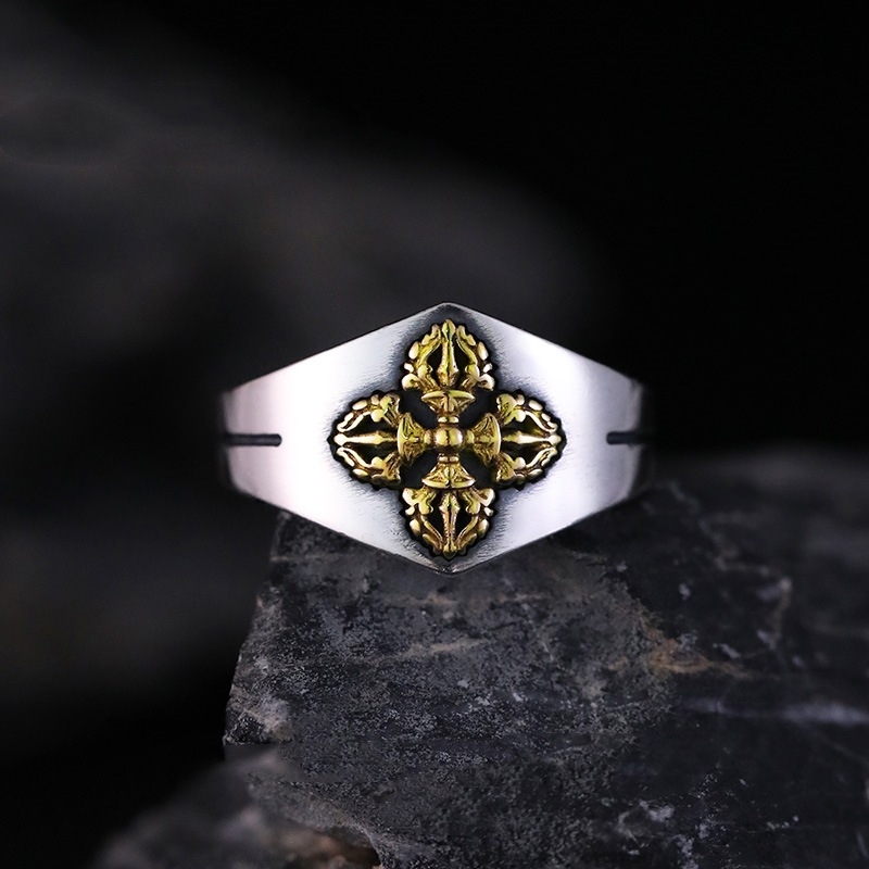 Inel unisex vintage în stil tibetan, cu design geometric și motive animale/zodii, electroplacat