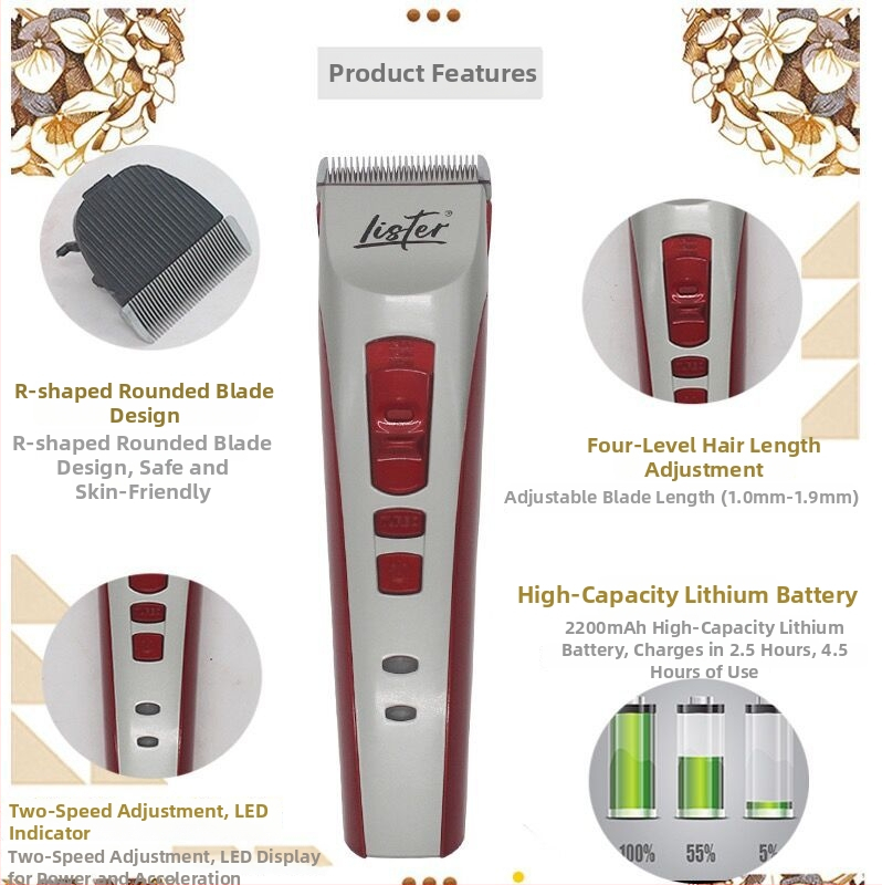 Безжичен електрически подстригвач за кучета и котки, Lester X5/A8 – клипер с глава за подстригване на коса