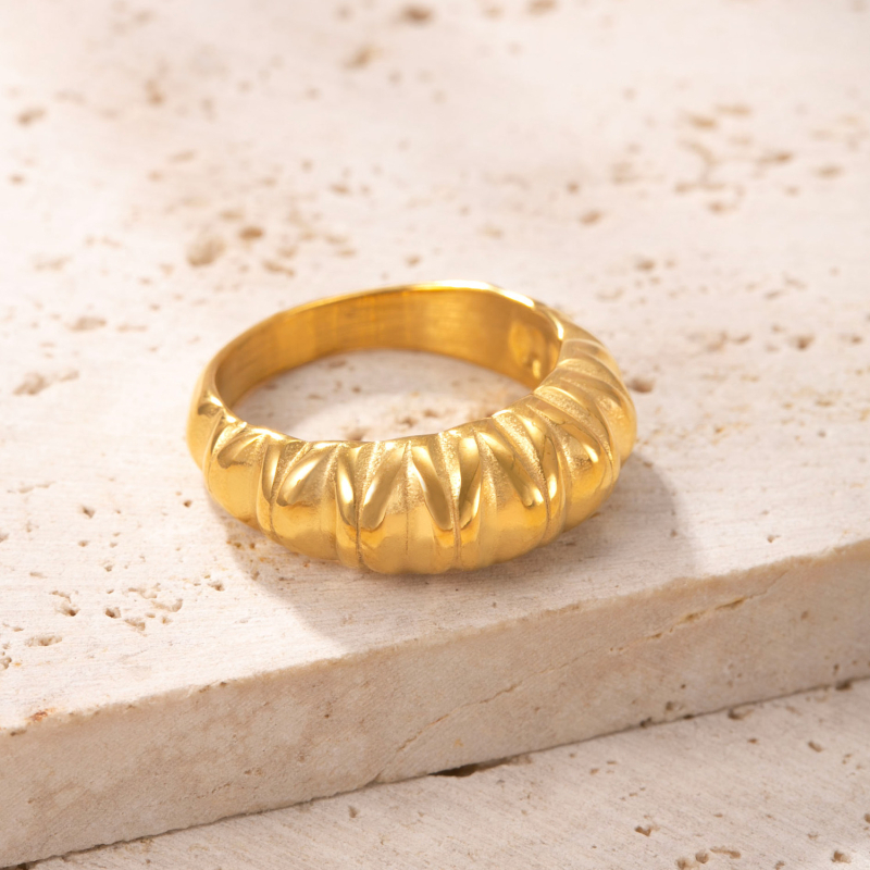 Rozsdamentes acél gyűrű, geometriai dizájn, elektroplakálás, retro stílus