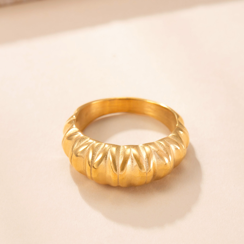 Rozsdamentes acél gyűrű, geometriai dizájn, elektroplakálás, retro stílus