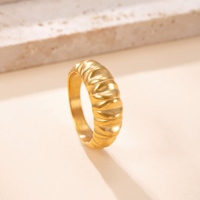 Rozsdamentes acél gyűrű, geometriai dizájn, elektroplakálás, retro stílus