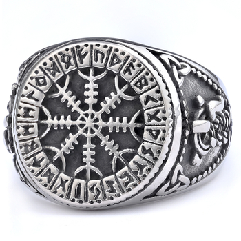 Inel din oțel inoxidabil cu design geometric viking runic, unisex, finisaj lucios, stil vintage, primăvara 2023