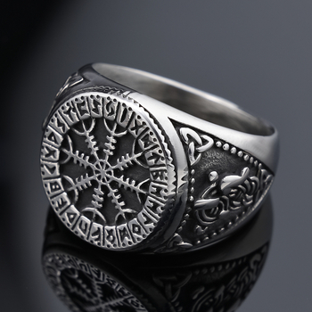 Inel din oțel inoxidabil cu design geometric viking runic, unisex, finisaj lucios, stil vintage, primăvara 2023