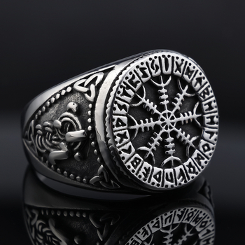 Inel din oțel inoxidabil cu design geometric viking runic, unisex, finisaj lucios, stil vintage, primăvara 2023