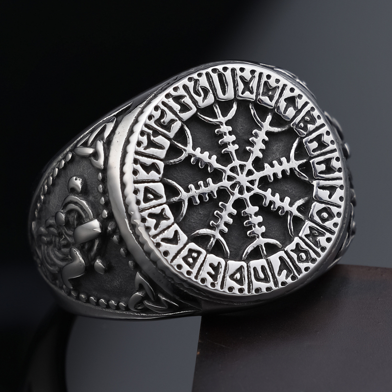 Inel din oțel inoxidabil cu design geometric viking runic, unisex, finisaj lucios, stil vintage, primăvara 2023