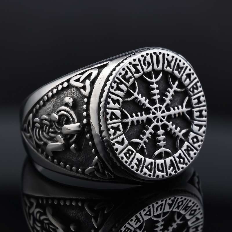 Inel din oțel inoxidabil cu design geometric viking runic, unisex, finisaj lucios, stil vintage, primăvara 2023