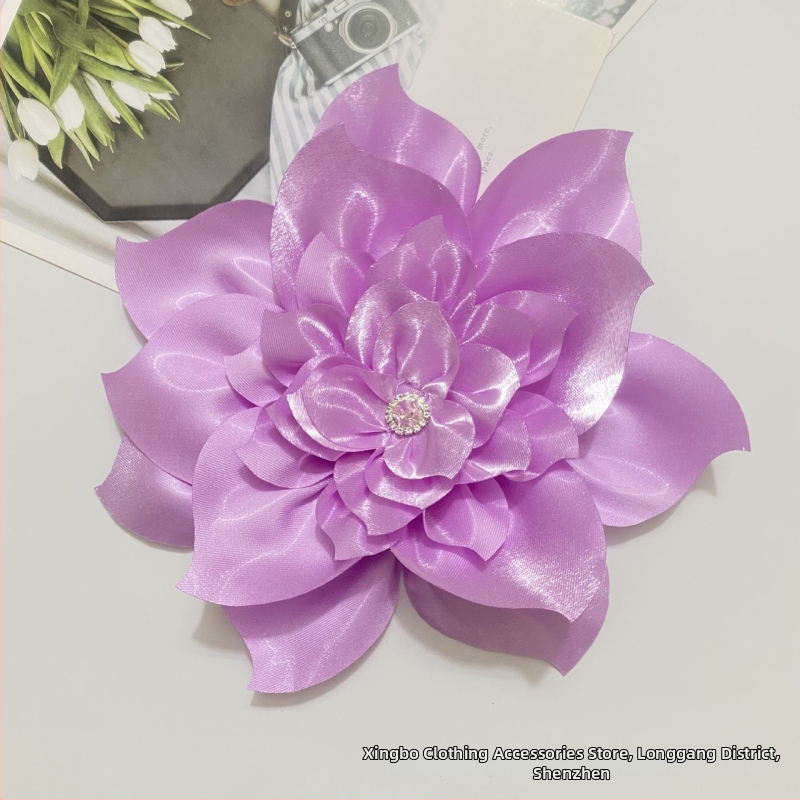 Floare mare artificială pentru păr din poliester – floare DIY din țesătură cu cristale, Xingbo