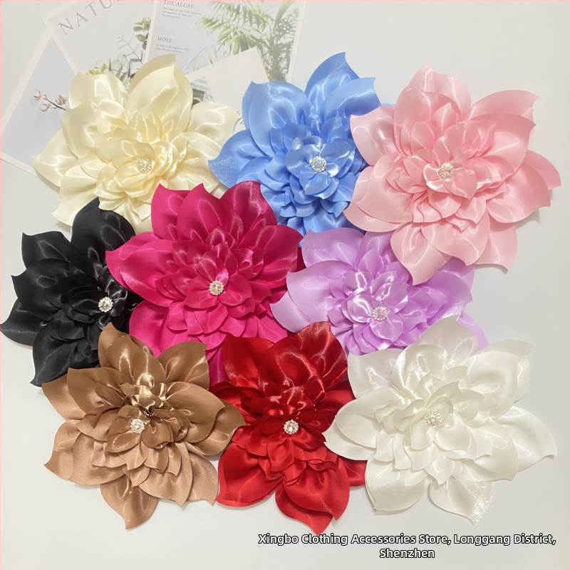 Floare mare artificială pentru păr din poliester – floare DIY din țesătură cu cristale, Xingbo