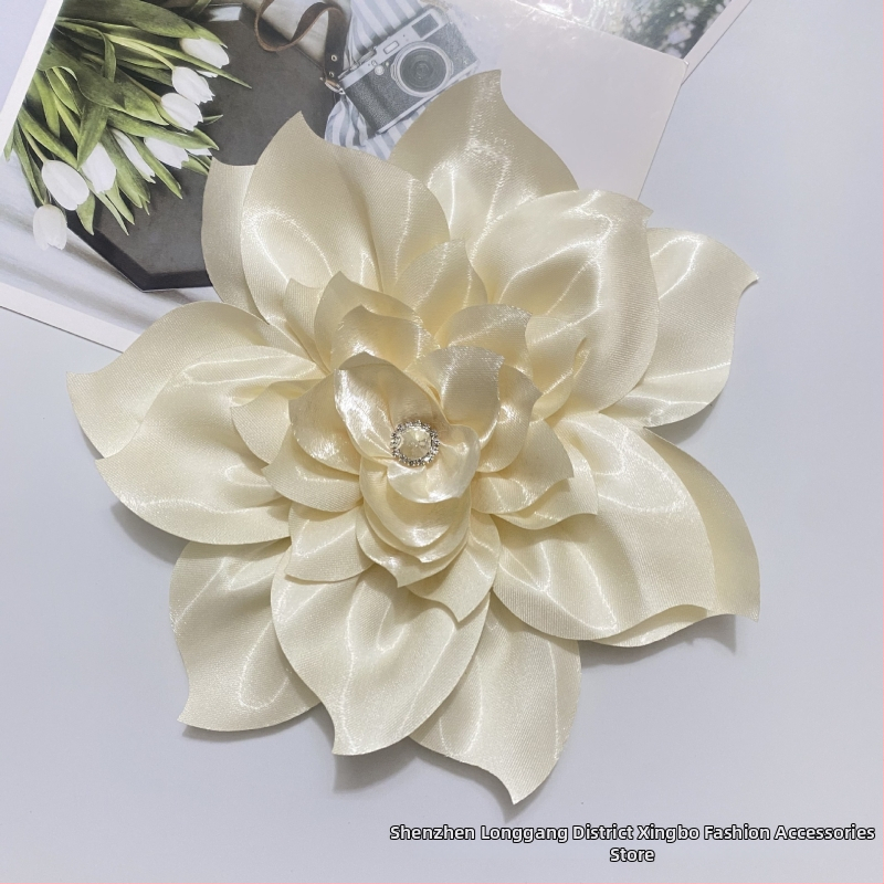Floare mare artificială pentru păr din poliester – floare DIY din țesătură cu cristale, Xingbo
