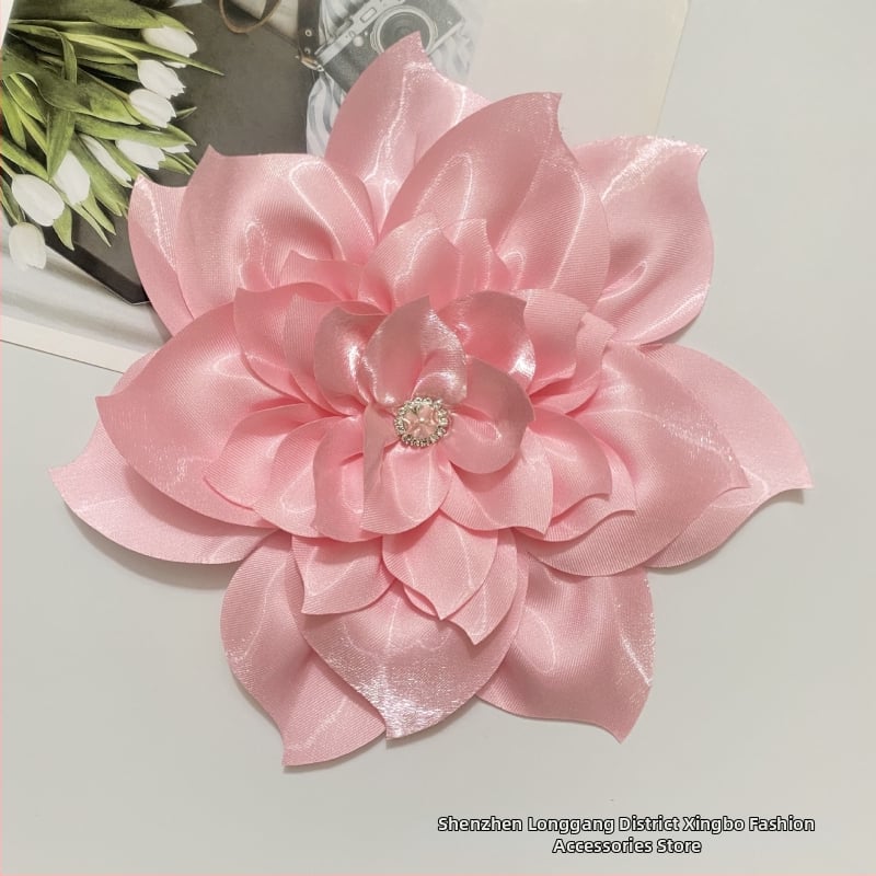 Floare mare artificială pentru păr din poliester – floare DIY din țesătură cu cristale, Xingbo