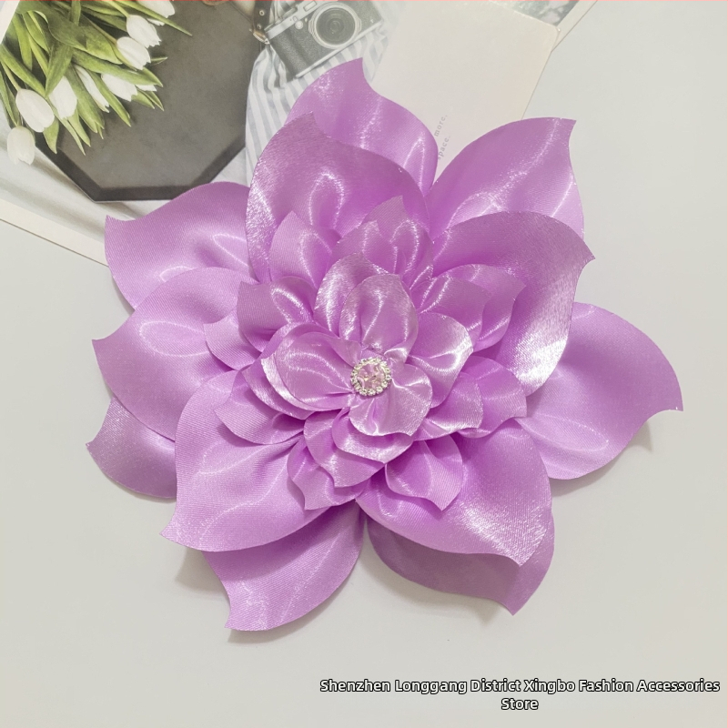 Floare mare artificială pentru păr din poliester – floare DIY din țesătură cu cristale, Xingbo
