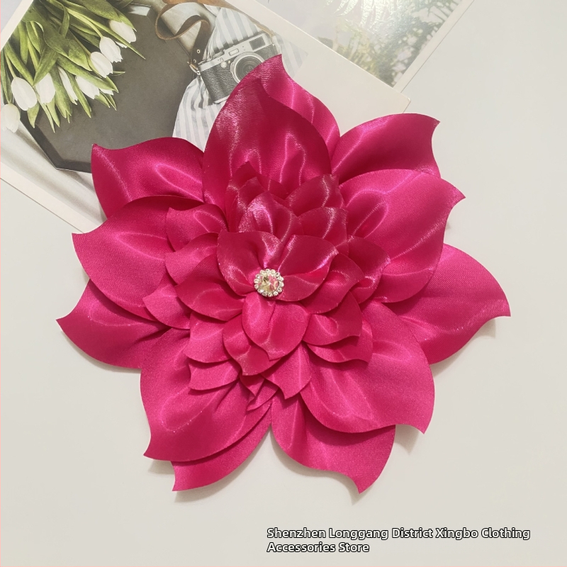 Floare mare artificială pentru păr din poliester – floare DIY din țesătură cu cristale, Xingbo
