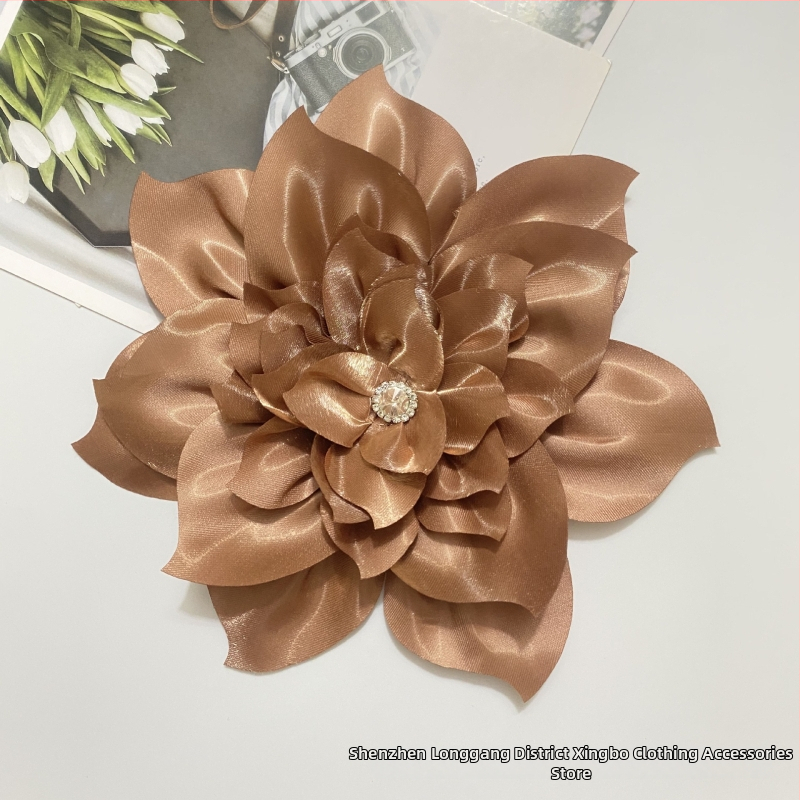 Floare mare artificială pentru păr din poliester – floare DIY din țesătură cu cristale, Xingbo