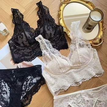 Sutien în stil vestă cu dantelă, cupa 3/4, cupă subțire modelată, material nylon, fără inel metalic