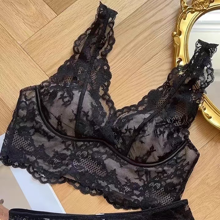 Sutien în stil vestă cu dantelă, cupa 3/4, cupă subțire modelată, material nylon, fără inel metalic