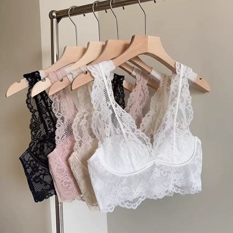 Sutien în stil vestă cu dantelă, cupa 3/4, cupă subțire modelată, material nylon, fără inel metalic