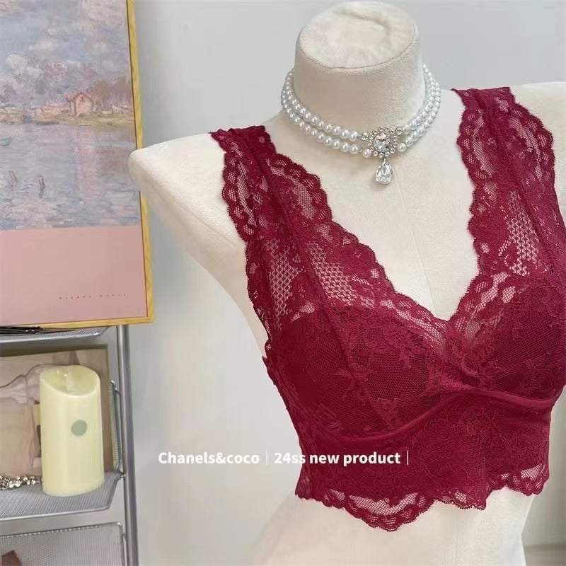 Sutien în stil vestă cu dantelă, cupa 3/4, cupă subțire modelată, material nylon, fără inel metalic