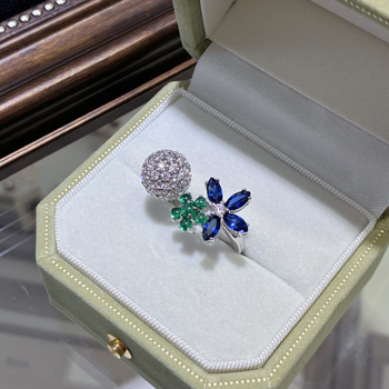 Laboratorijski uzgojeni plavi safir prsten, S925 sterling srebro, geometrijski dizajn, elektroplating, ženski prsten, pastoralni stil