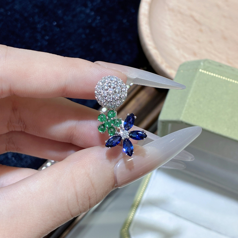 Laboratorijski uzgojeni plavi safir prsten, S925 sterling srebro, geometrijski dizajn, elektroplating, ženski prsten, pastoralni stil