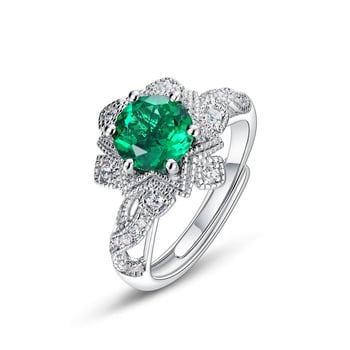 Пръстен с култивиран изумруд, серия Plant Flower Emerald, метал: сплав с изкуствени камъни, електроплакиране