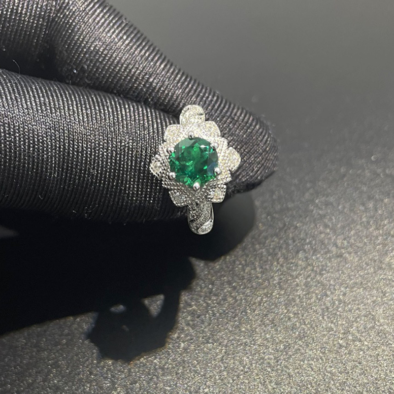 Пръстен с култивиран изумруд, серия Plant Flower Emerald, метал: сплав с изкуствени камъни, електроплакиране