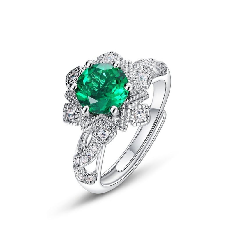 Пръстен с култивиран изумруд, серия Plant Flower Emerald, метал: сплав с изкуствени камъни, електроплакиране