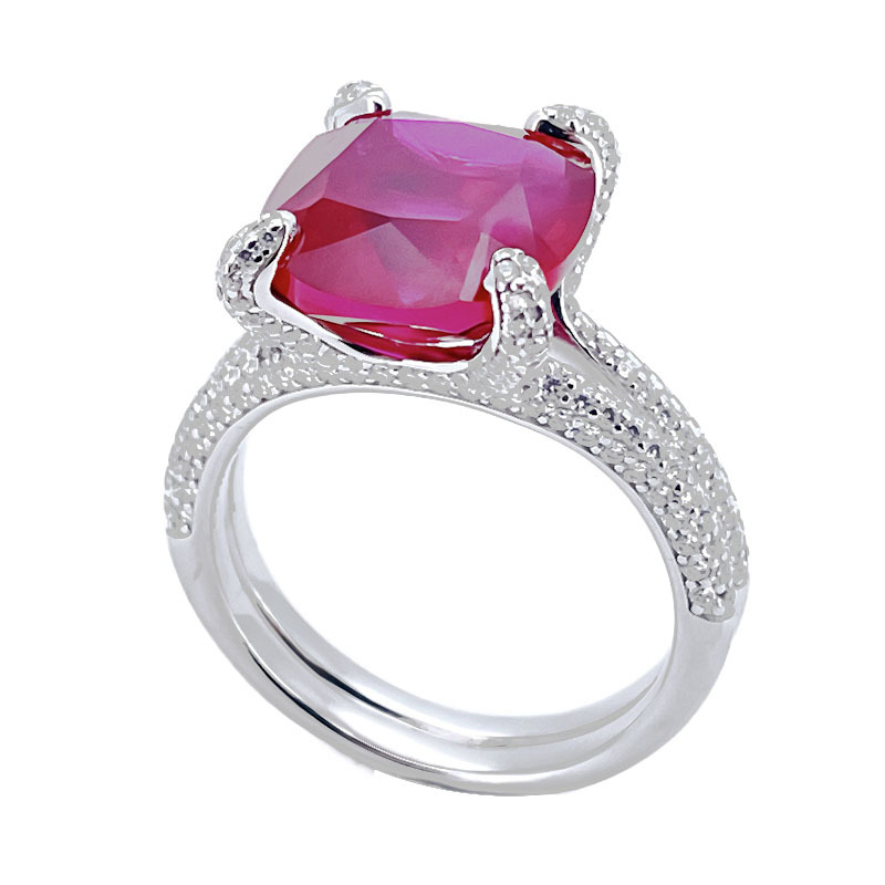 Пръстен S925 стерлингово сребро със рубин и камъни, дамски лайт лукс стил