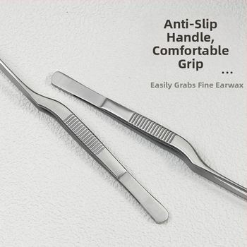 Nerezové oceľové pinzety na čistenie uší s dizajnom pištoľového ohybu, protišmyková rukoväť a zubovité špičky — na odstránenie ušného mazu a cudzieho predmetu, Little Plum