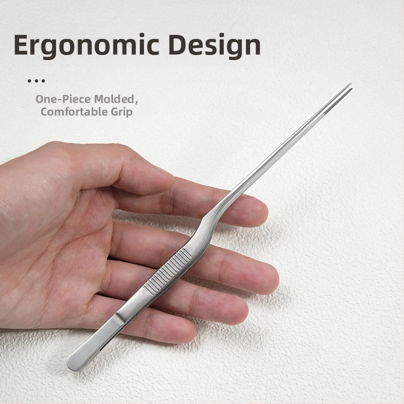 Nerezové oceľové pinzety na čistenie uší s dizajnom pištoľového ohybu, protišmyková rukoväť a zubovité špičky — na odstránenie ušného mazu a cudzieho predmetu, Little Plum