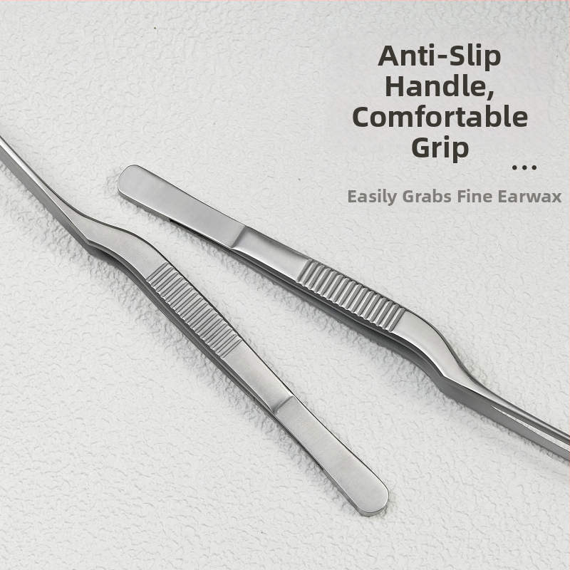 Nerezové oceľové pinzety na čistenie uší s dizajnom pištoľového ohybu, protišmyková rukoväť a zubovité špičky — na odstránenie ušného mazu a cudzieho predmetu, Little Plum