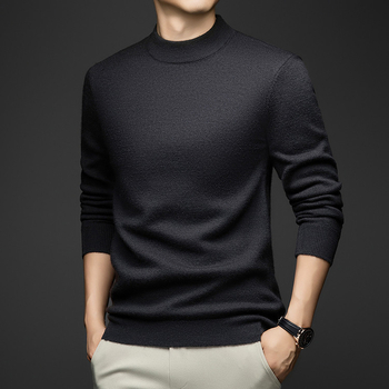 Ανδρικός πουλόβερ από 100% μαλλί με ημιψηλό λαιμό, παχύ πλέξιμο, 420 g, μακριά μανίκια