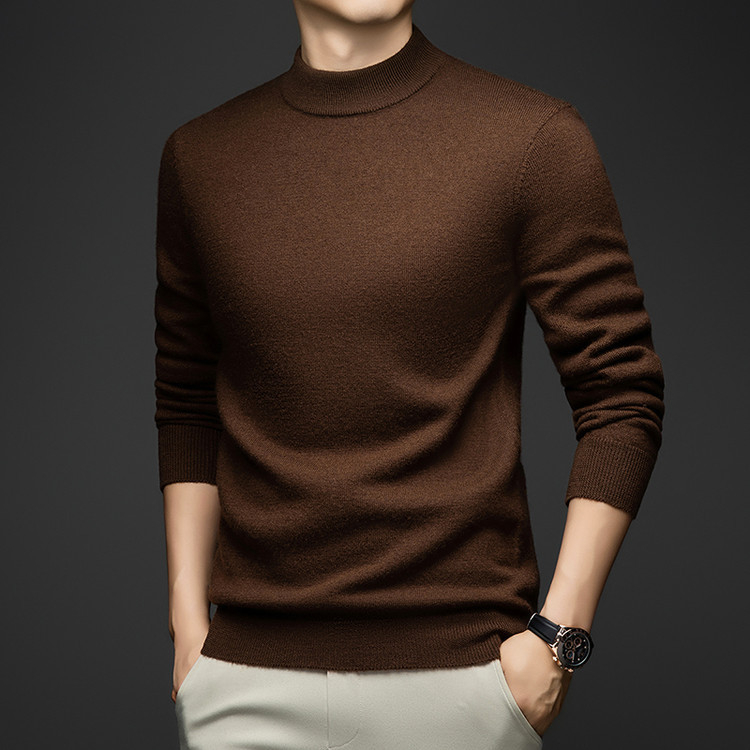 Ανδρικός πουλόβερ από 100% μαλλί με ημιψηλό λαιμό, παχύ πλέξιμο, 420 g, μακριά μανίκια