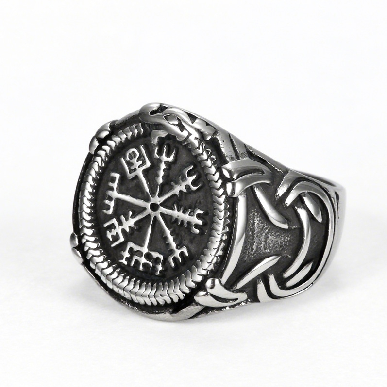 Unisex prsten od nehrđajućeg čelika s vikingskim runama, poliran završetak, snažan stil