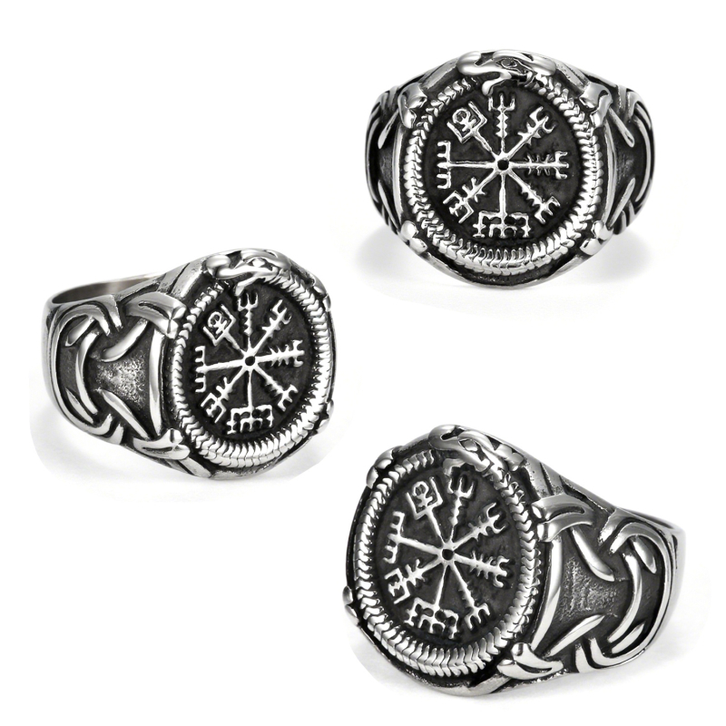 Unisex prsten od nehrđajućeg čelika s vikingskim runama, poliran završetak, snažan stil