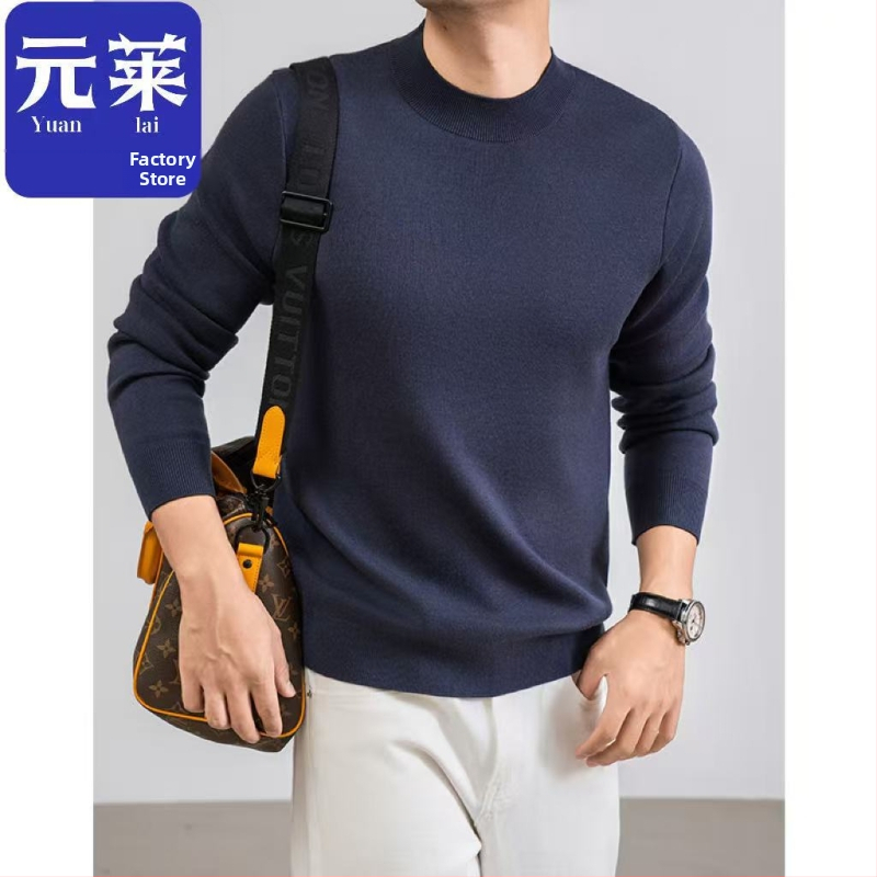 Ανδρικό πλεκτό πουλόβερ με στρογγυλή λαιμόκοψη, χαλαρή γραμμή, αναπνεύσιμο ύφασμα που απομακρύνει την υγρασία, ακρυλική ανάμιξη 46% με νάιλον, πολυεστέρα, κασμίρ και μετάξι